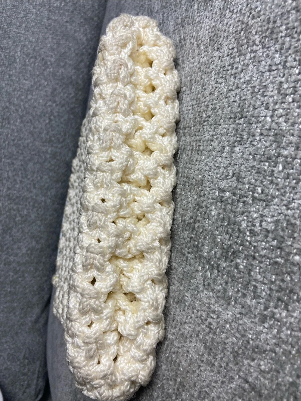 Handmade Cream Crochet Tote Bag with White Handles